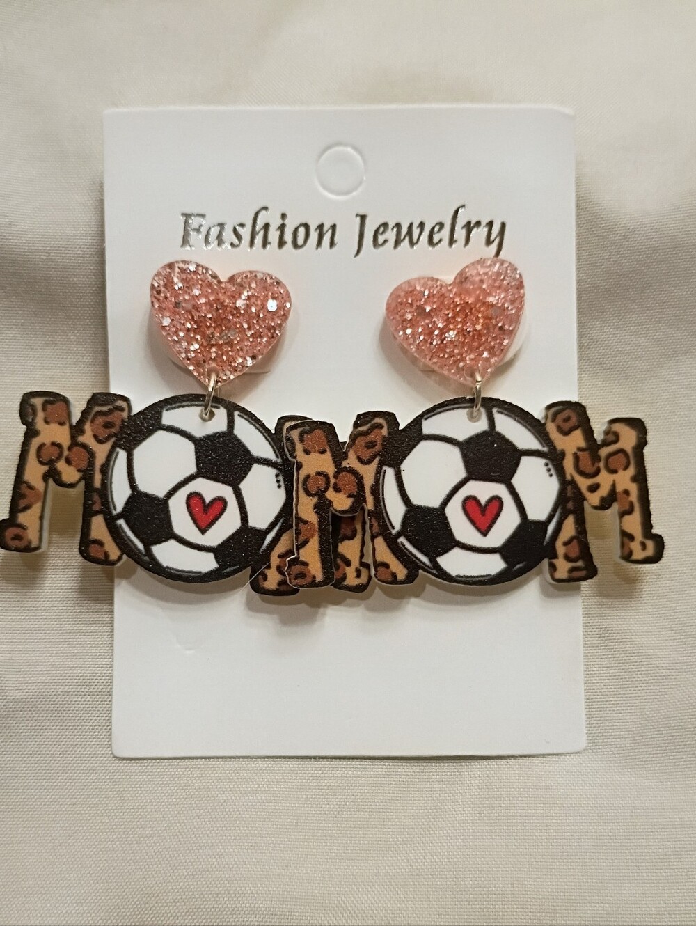Mom Game Day Leopard Soccer Heart Stud Earrings with Bow NWT